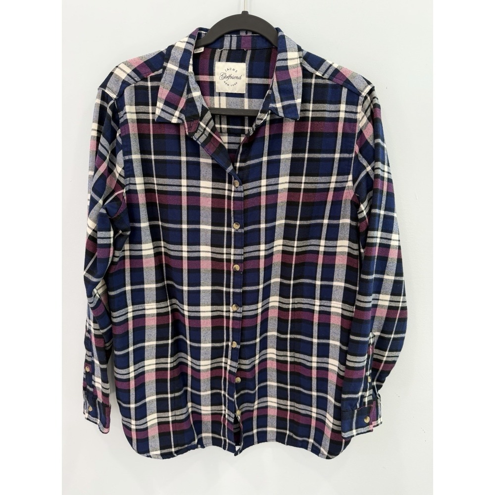 Jachs Girlfriend Plaid Flannel Button Down Shirt Large Soft Rayon Blend Casual